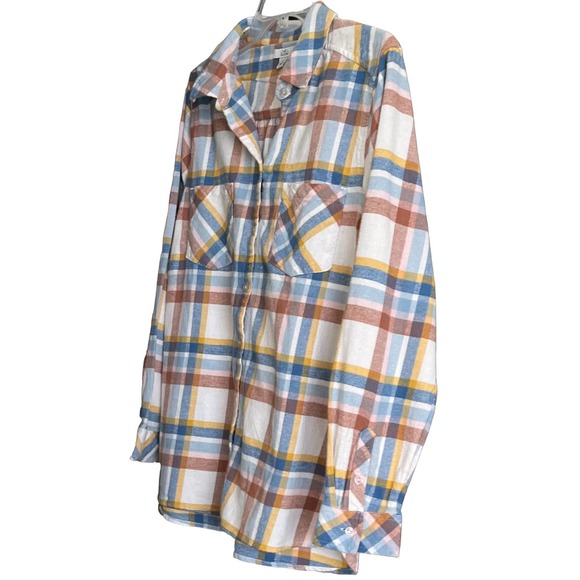 CROFT & BARROW LONG SLEEVE FLANNEL SHIRT, WOMENS, L, BLUE BRN PINK YELLOW PLAID - Picture 2 of 11